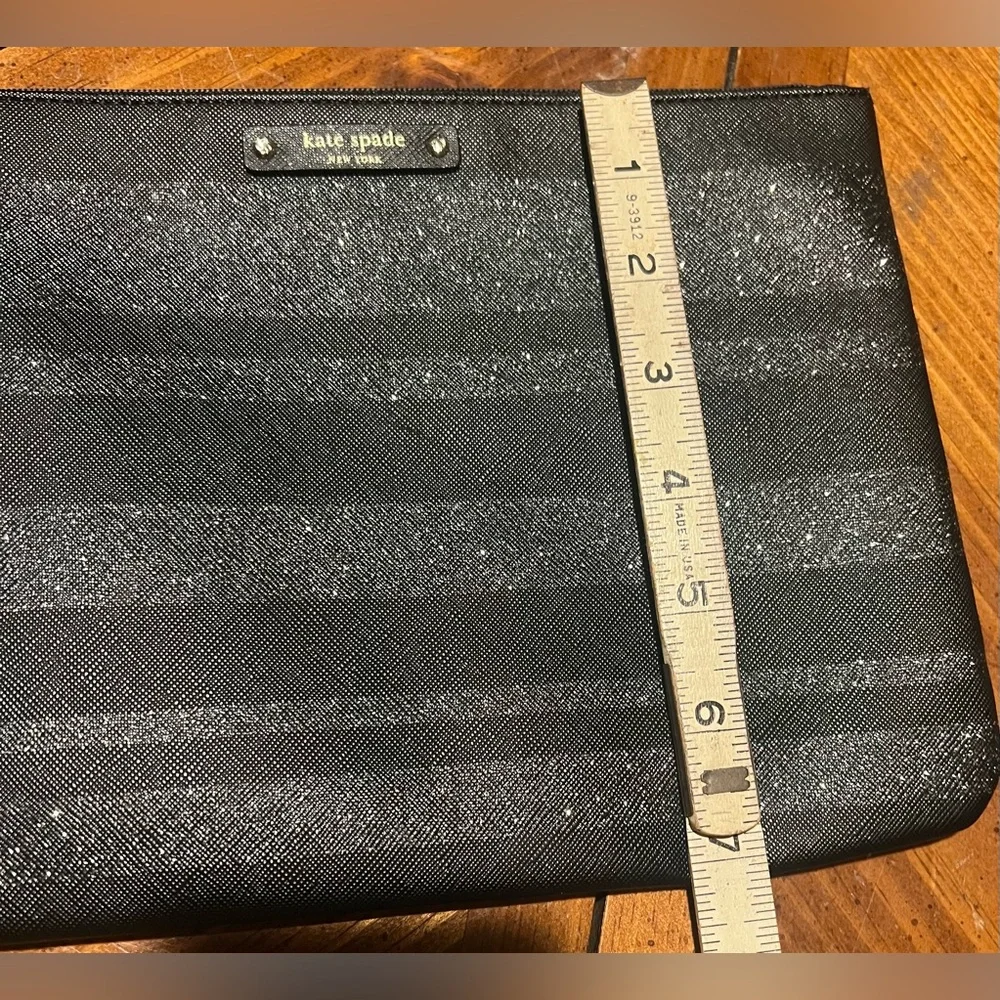 Kate Spade New York Graham Haven Lane Black Glitter Stripe Wristlet Clutch Bag - Picture 9 of 9
